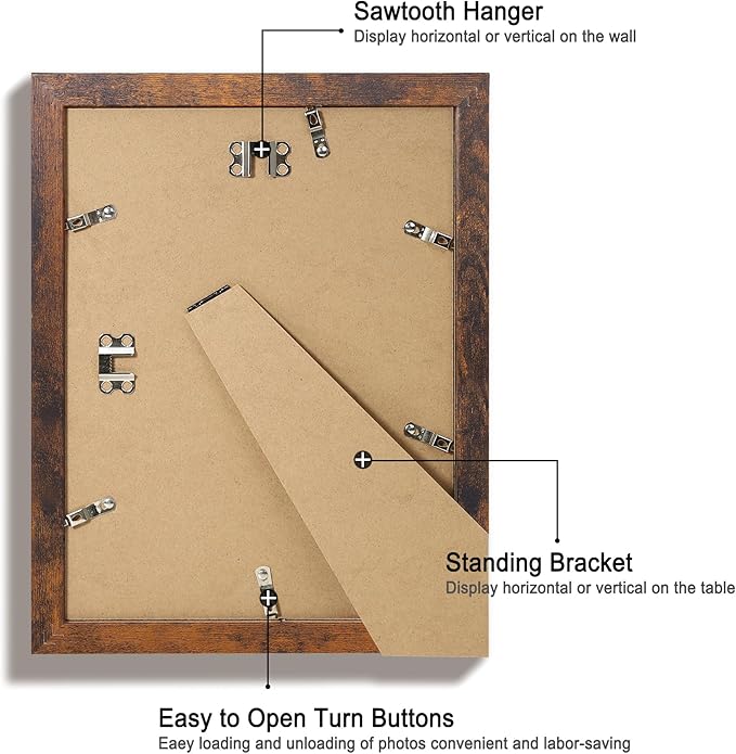 9x12 Picture Frame Set of 4 with Tempered Glass, Wooden Rustic Frame Display 6x8 Pictures with Mat or 9 x 12 Without Mat, Photo Frame for Wall Mount and Tabletop Display