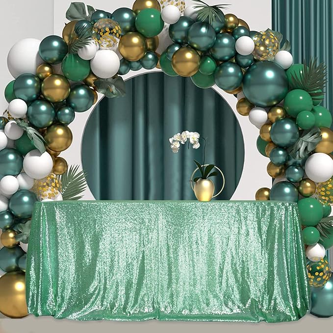 SquarePie Sequin Tablecloth 60 x 120 Inch Mint Green Sparkly Table Linen for Wedding Party