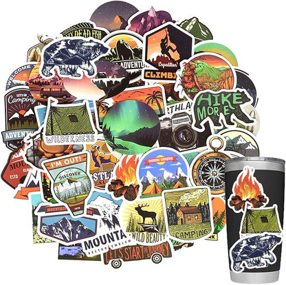 Stickers for Water Bottles Outdoor, Nature Stickers Camping Stickers Adventure Stickers for Yeti Stickers for Cooler Stickers and Decals Waterproof Vinyl Stickers for Teens Boys Kids,Girls 50Pcs