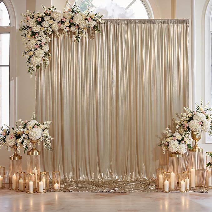 10x10ft Thick Champagne Glitter Backdrop Curtain Panels for Parties, Wrinkle Free Sequin Sparking Photo Backdrop Drapes, 2 Panels 5x10ft Shimmer Back Drop Cloth for Wedding Birthday Photography