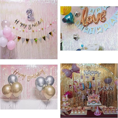 BRAVESHINE Party Decorations Iridescent Foil Fringe Backdrops - 2 Pack 3.2 x 6.5 ft Holographic Tinsel Photo Booths Pros Streamer Curtains for Easter Girl Birthdays Engagement Unicorn Parties - Clear
