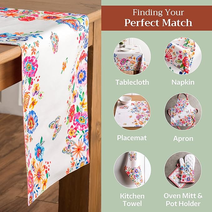 Maison d' Hermine Table Runner 100% Cotton Double Layer Table Runners 72 inches Long Decorative for Home Dining Party Wedding Bridal Shower Spring Summer (Happy Florals - High Summer, 14.50" x 72")