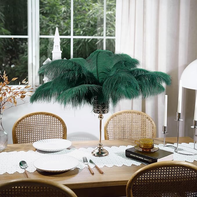 Larryhot Green Large Ostrich Feathers - 10pcs 16-18 inch Feathers for Vase and Wedding Party,Christmas Decor(Blackish Green)