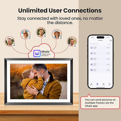 RCA 10.1” WiFi Digital Picture Frame, Electronic Photo Frames 32GB Storage, HD IPS Touch Screen WiFi Frame/Auto Rotate/Wall Mounted, Easy Setup in Uhale App to Share Photo/Video Anytime (Black)