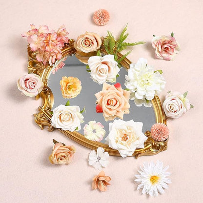 Serra Flora Artificial Flowers Rose 32pcs Silk Mix Peony Daisy Hydrangea Fake Flowers for DIY Wedding Bouquets Combo Centerpieces Arrangements Party Bridal Baby Shower Home Decorations