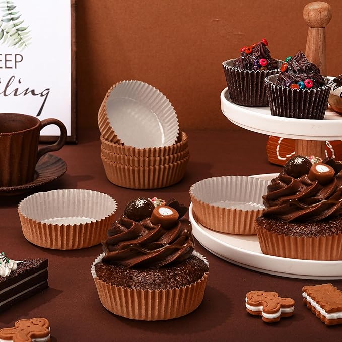 Uiifan Disposable Round Cupcake Liners Paper Baking Cups Wrappers Cupcake Paper Microwave Oven Safe Bakeware Mold for Snacks Cakes(Natural,50 Pack)