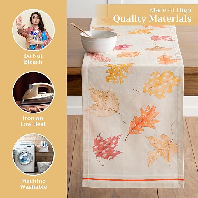 Maison d' Hermine Table Runner 100% Cotton Single Layer Table Runners 72 inches Long for Thanksgiving Christmas Decorations Home Kitchen Dining Party Wedding (Colours of Autumn, 14.5" x 72")
