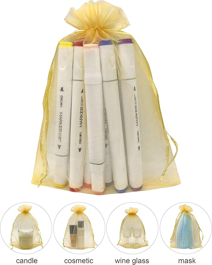 100pcs Gold Organza Gift Bags 6x9 Inch Mesh Drawstring Pouch Jewelry Bags for Wedding, Party, Birthday, Baby Shower