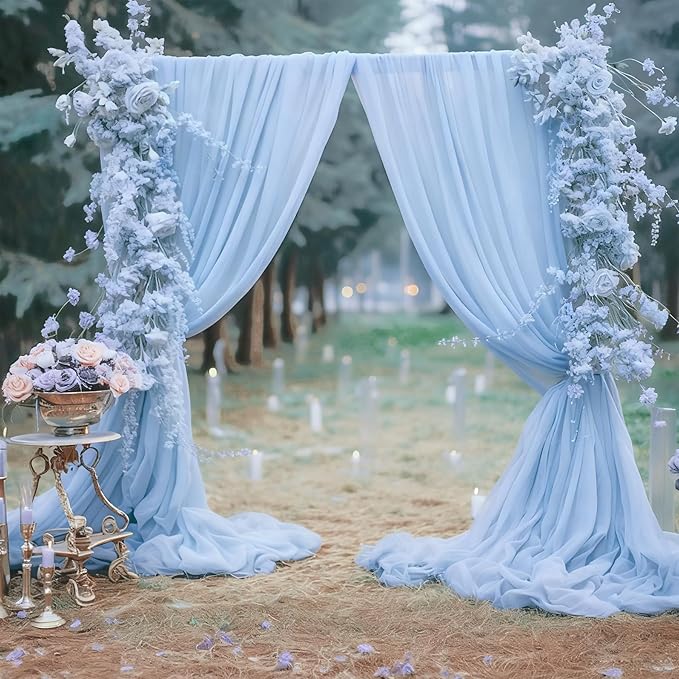 10ft x 10ft Baby Blue Backdrop Curtains, Wrinkle-Free Sheer Chiffon Fabric Photo Backdrop Draping Fabric for Wedding Arch Baby Shower Gender Reveal Photography Decorations