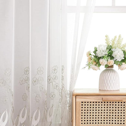 VISIONTEX White Sheer Voile Curtains, Decorative White Embossed Drip Rod Pocket Window Drapes for Home Kitchen, Living Room and Bedroom 54 x 84 Inch, Set of 2 Curtain Panels