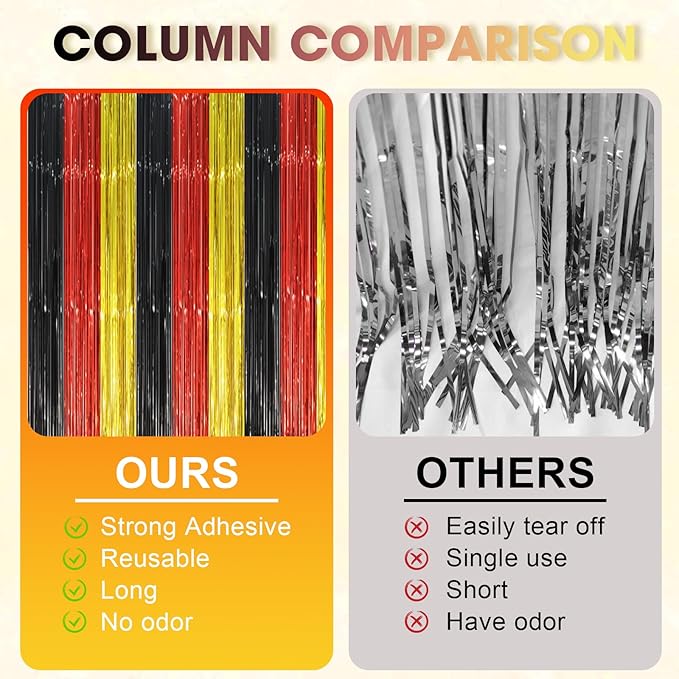 3 Pack 3.3 x 8.2 ft Red Black Gold Foil Fringe Backdrop Curtains, Tinsel Streamers Party Decorations, Fringe Backdrop, Door Shimmer for Thanksgiving Day or Birthday Party