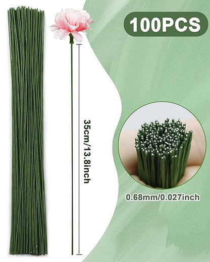 100 PCS 18 Gauge Green Floral Wire Stems for Artificial Flower Making,Flexible Paddle Wires for Crafts Christmas Wreaths Tree,Garland and Floral Arrangements,Florist Wire,Flower Wires for Crafts