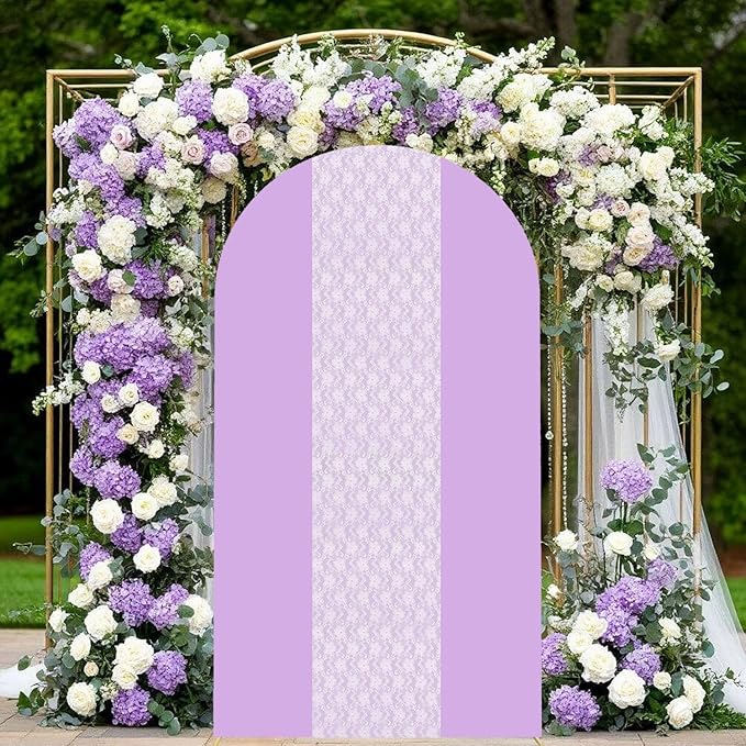 Purple Arch Cover 7.2ft Floral Lace Arched Backdrop Cover Lavender Chiara Arch Frame Back Drop Cover Spandex Wedding Arch Stand Fabric for Rustic Vintage Party Baby Shower Birthday Decorations
