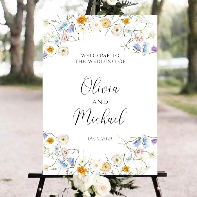 Personalized Wedding Welcome Sign, Welcome To Our Wedding Sign, 18 inches x 12 inches, Plastic, Vintage Style, Waterproof PVC, Customizable, Perfect for Indoor/Outdoor Use