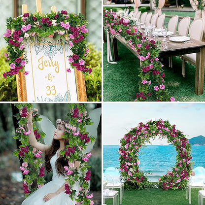 JUSTOYOU 2 Pack (15.8FT) Fake Rose Garland, Artificial Rose Vines Flowers Hanging Silk Rose Vine Wedding Home Backdrop Party Arch Arrangement Decoration