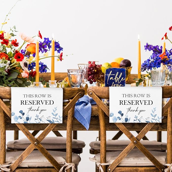 Reserved Seating Chair Signs, This Row Is Reserved Pew Cloths Seating Placeholder for Church Pews, Wedding Decorations for Reception Parties Celebrations Event Meetings (8 PCS, Dusty Blue)