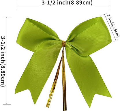 50 pcs 3-1/2" Apple Green Satin Ribbon Twist Tie Bows for Spring Gift Wrapping with Fish Tails (Lt.Green)