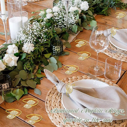 Hotop 100 Pcs Napkin Rings Gold Table Decorations, Elegant Bling Leaves Napkin Rings, Rhinestone Guest Towels Buckle for Wedding Gold Party, Thanksgiving Christmas Dinner Banquet Table Decoration