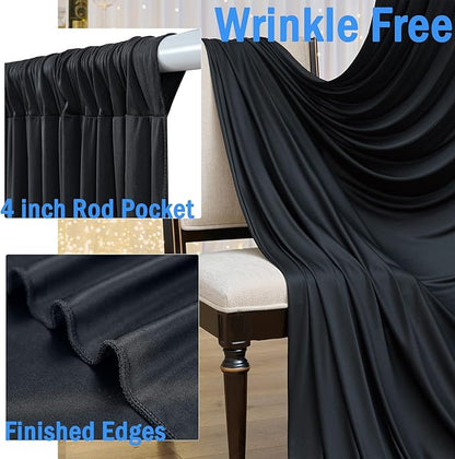 30ftx10ft Wrinkle Free Black Backdrop Curtain for Parties, 6 Panels 5x10ft Silky Polyester Photo Backdrop Drapes Back Drop Cloth for Wedding Birthday Photography Background Decor