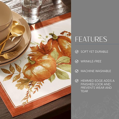 Elrene Home Fashions Autumn Pumpkin Grove Fall Placemat, Seasonal Table Decor, 13"x19", Multi Color