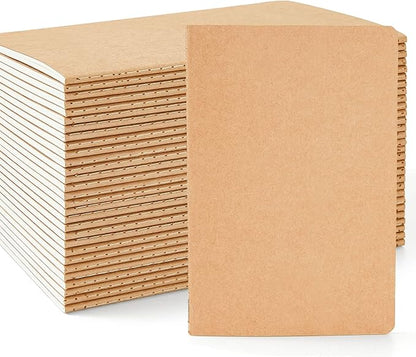 feela 30 Pack Blank Kraft Notebooks, Unlined Sketchbook Note Pad Travel Journal for Drawing Doodling Writing, Journal Bulk For Women Kids Students Office School Supplies, A5, 60 Pages, 8.3” X 5.5”