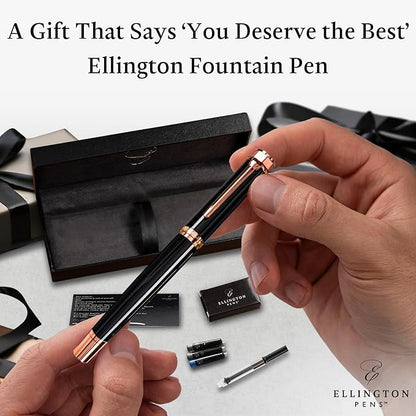 Ellington Pens Luxury Fountain Pen Set- Fountain Pens for Writing - Smooth Fine Nib - Includes Refillable Ink Converter, 3 Ink Cartridges [Black & Blue], Gift Box - Elegant Calligraphy