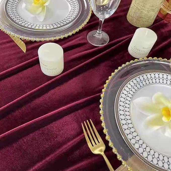 Table Runner 20 x 120 Inches Long Burgundy Wedding Table Runners, Velvet Table Runner for Home Holiday Party Table Decorations 10ft