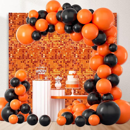24PCS Orange Shimmer Wall Backdrop, Laser Square Sequin Photo Backdrops Panel, Glitter Wall Background for Birthdays, Weddings, Halloween, Engagements, Disco Bachelorette Party Decoration (4FTx6FT)