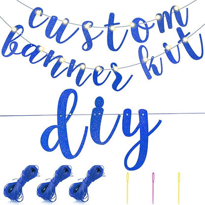TaoBary 167 Pcs DIY Banner Kit Happy Birthday Glitter Banner Customizable Glitter Make Your Own Kit 162 Letters Symbols and Numbers 3 Rope for Birthday Halloween Wedding Christmas(Royal Blue)