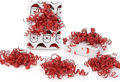 6" Metallic Red Christmas Curly Ribbon Bows for Gift Wrapping Self Adhesive Gift Bows for Holiday Decor, Baskets, Birthday, Wedding, Presents, Party Favors Decorations 6-Count