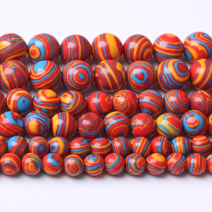 Red Yellow Blue Peacock Turquoise Stone Beads Gemstone Round Crystal Energy Jade Beads Stone Beads for Jewelry Making DIY Bracelet Necklace Jewelry Making 1 Strand 15.5inch 60PCS 6MM