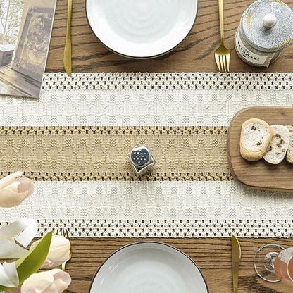 Artoid Mode Burlap Brown Farmhouse Rustic Table Runner, Seasonal Holiday Hollow Kitchen Dining Table Decoration for Home Party Decor 12x108 Inch