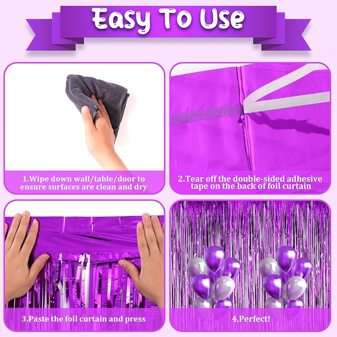 2 Pack Purple Foil Fringe Backdrop Curtains, Tinsel Streamers Birthday Party Decorations, Fringe Backdrop for Graduation, Baby Shower, Gender Reveal, Disco Party