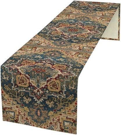 Boho Bohemia Style Table Runner, Country Rustic Farmhouse Vintahe Colorful Geometry Print Table Runner for Home Kitchen Dinner Party Holiday Decor, 13x70inch