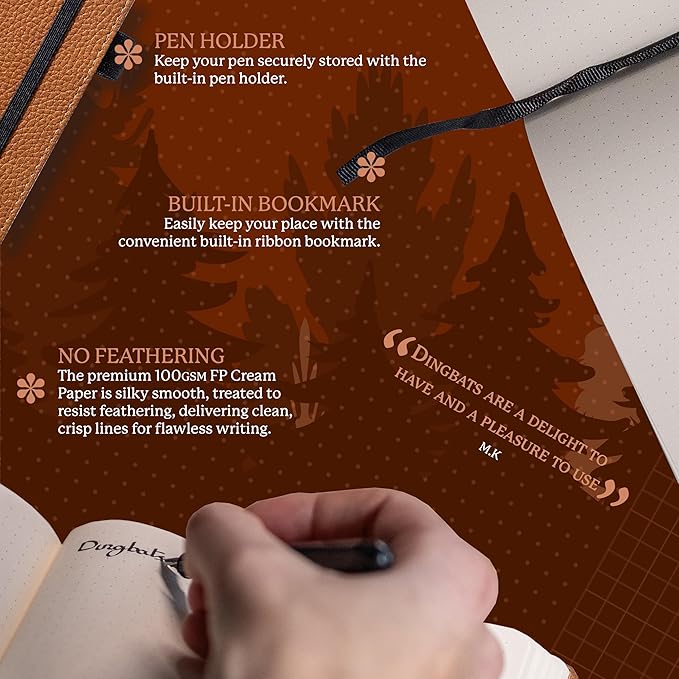 Dingbats* Wildlife Grid Writing Journal Notebook A5 - Vegan Leather Hardcover - Ideal for Work, Travel - Pocket, Elastic Closure, & Bookmark