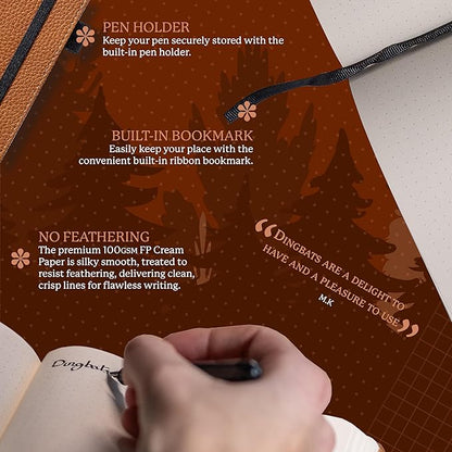 Dingbats* Wildlife Grid Writing Journal Notebook A5 - Vegan Leather Hardcover - Ideal for Work, Travel - Pocket, Elastic Closure, & Bookmark