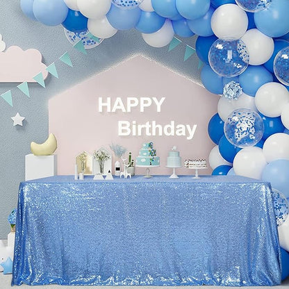 SquarePie Sequin Tablecloth 90 x 132 Inch Baby Blue Sparkly Table Linen for Wedding Party