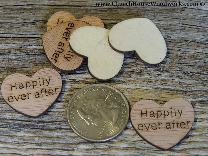 Wooden Heart Confetti ~ Happily Ever After ~ Wood Hearts, Wood Confetti Engraved Love Hearts- Rustic Wedding Decor (100 count)