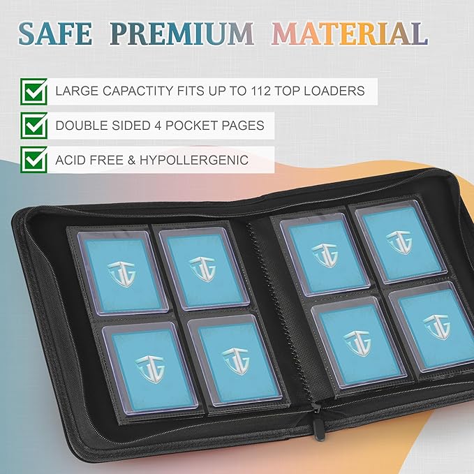 Toploader Binder,Holds 112 Toploaders, 4 Pocket Top Loader Binders for 3" x 4" Rigid Card Holders for Trading Cards or Sports Cards Binder (Dark Green)