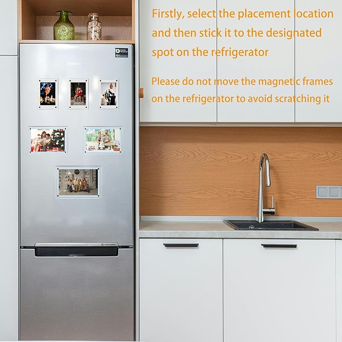 3 Pack acrylic fridge magnetic frame 5X7 Inch refrigerator photo magnet frames clear picture frames magnetic photos Display frame Double-Sided acrylic magnet frames(3pcs clear, 5x7 inch)
