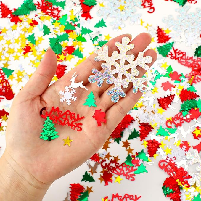 MARFOREVER Christmas Glitter Confetti, Merry Christmas Table Decorations Metallic Foil Confetti Sequins Xmas Snowflake Santa Claus Tree Elk Scatter Sprinkles for Xmas Winter Party Supplies