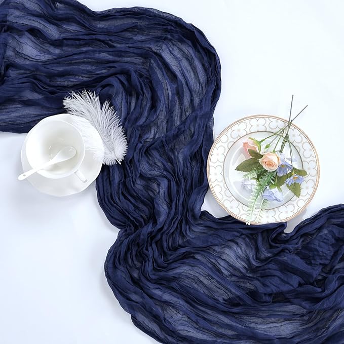 6 Pack Navy Blue Cheesecloth Table Runner 10ft Boho Gauze Fabric Cheese Cloth Table Runner 35 x 120 Inch Rustic Sheer for Romantic Wedding Decor Baby Shower Party Table Decoration