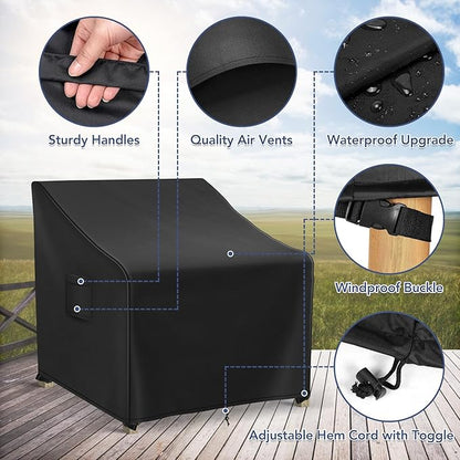 Outdoor Swivel Chair Covers Waterproof, Outdoor Rocking Chair Covers 2 Pack, Patio Chair Covers for Outdoor Furniture Fits up to 31.5W x 33.5D x 36H inches, Black