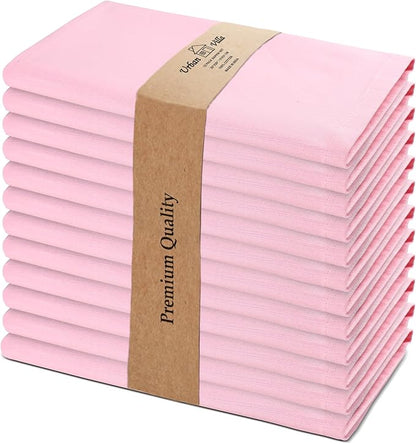 Urban Villa Easter Cloth Napkins 100% Cotton Slub Absorbent Dinner Napkins (Set of 12) Oversized 20x20 Inches Soild Pink Color Soft Durable Reusable Washable Ideal for Everyday Use Wedding Parties