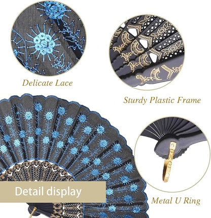 QIRMIZI 30 Pack Fabric Folding Handheld Fans, Perfect for Weddings, Parties, and Dancing,Light Blue
