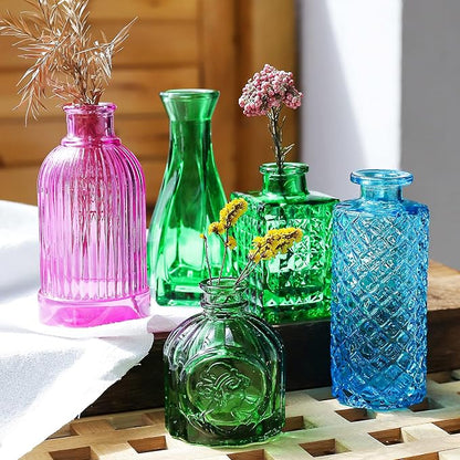 Color Bud Vases in Bulk -Glass Colorful Bud Vase Set Small Flower Glass for Centerpieces,Mini Vintage Style for Rustic Wedding Decorations, Holiday Party Table Flower Decor (20 Colors)