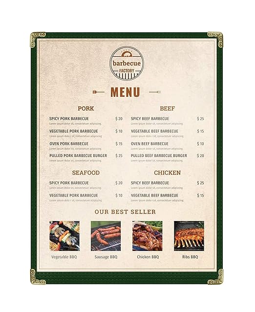 Goodsmart Restaurant Menu Covers - Green, 25 Pack, 8.5" x 11", 1-Page/2-View, Top-Loading Vinyl Menu Holders, Clear Sleeves, Double-Stitched Edge, Leather-Style Café Covers with Gold Corners