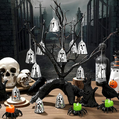 12 Pcs Halloween Disco Ghosts Decor Halloween Ornament Silver Mirror Disco Skeleton Tabletop Centerpiece for Holiday Cosplay Home Props Gift Party Decorations (Sliver)