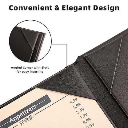 Premium Leather Menu Covers - Set of 10 Double-Sided Table Tent Cards for Restaurant, Dinner Party, and Bar Menus - Includes Bill Holder and Reserved Seating Signs - Easy to Clean and Foldable