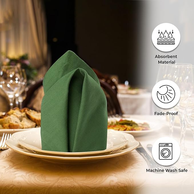 Urban Villa Easter Cloth Napkins 100% Cotton Slub Absorbent Dinner Napkins (Set of 12) Oversized 20x20 Inches Solid Green Color Soft Durable Reusable Washable Ideal for Everyday Use Wedding Parties